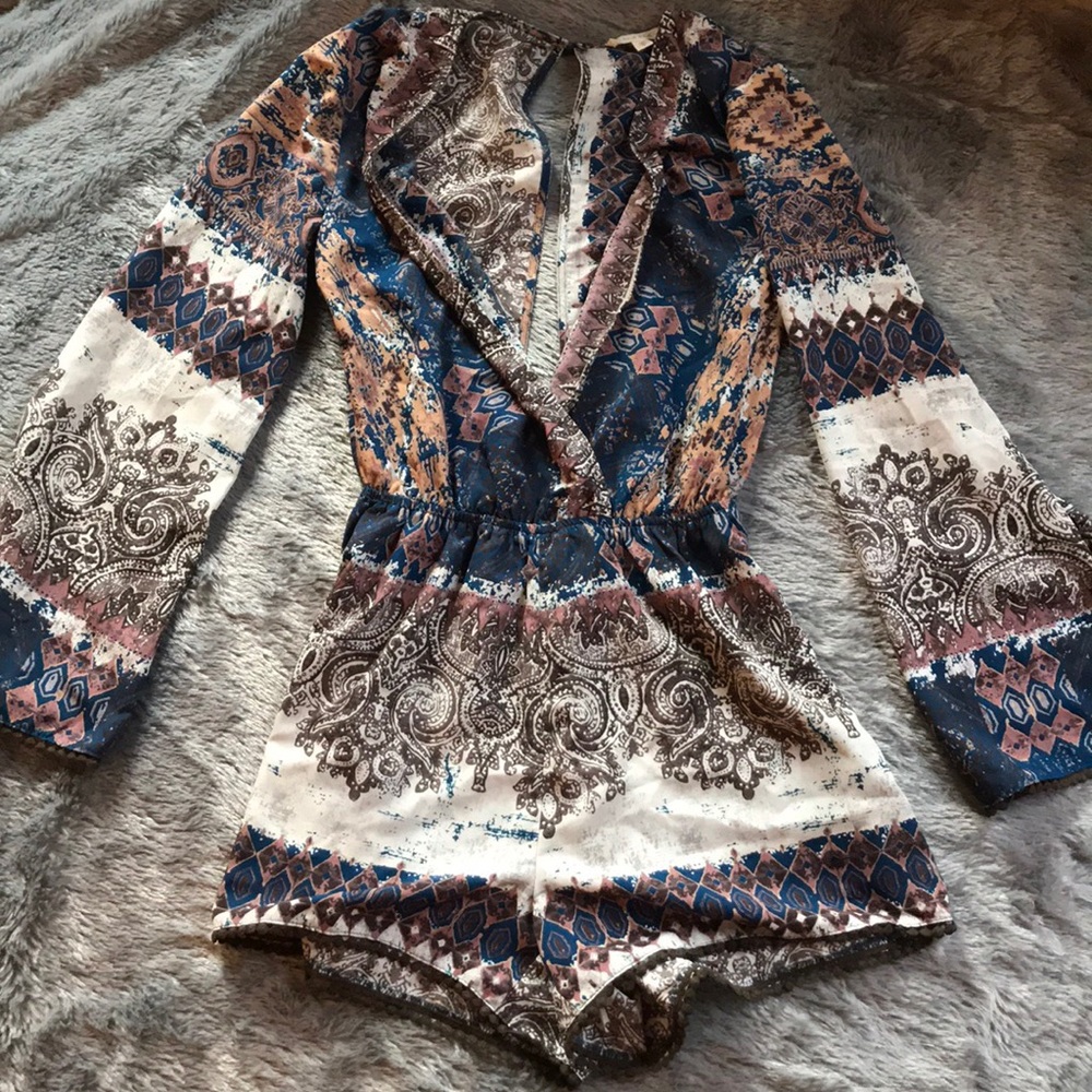 Patterned Long Sleeve Romper